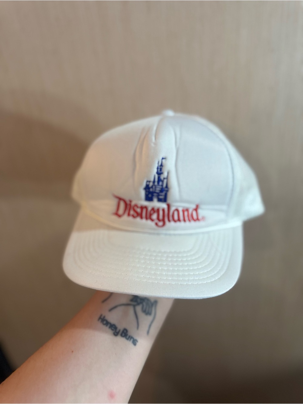 Vintage Disneyland White Cap with Blue Castle and Red Logo